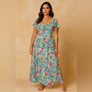 Jams World Vintage Floral Maxi Dress Tropical Hawaiian Size Medium